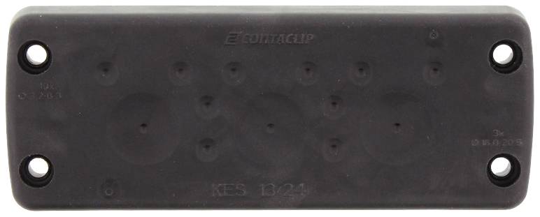 Plaque rectangulaire noire en plastique avec plusieurs reliefs circulaires et des trous dans les coins. Marquage 'KBS D24' visible.