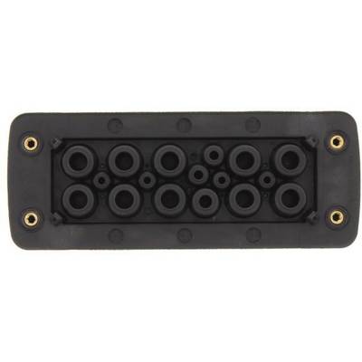 Passe-câbles noir avec plusieurs ouvertures disposées en rectangle, idéal pour la gestion des câbles dans les appareils techniques.