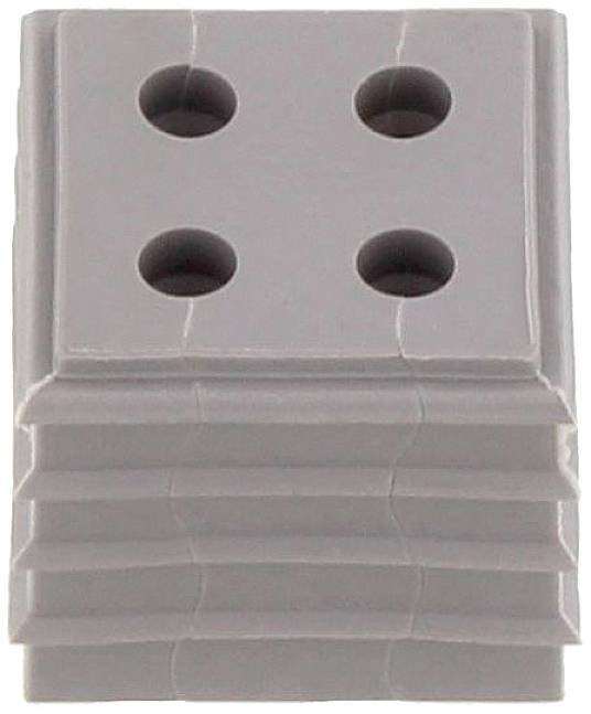 Pile grise en plastique avec quatre trous ronds en haut, ressemblant à une pile de gobelets carrés ou à un support.