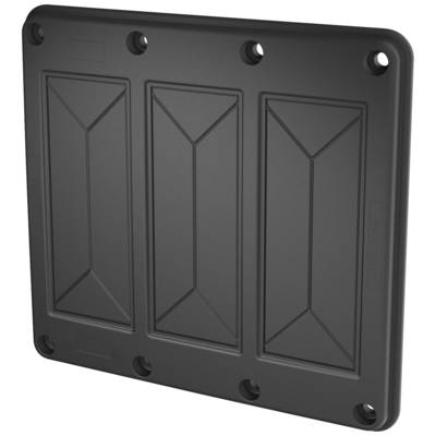 'Plaque en plastique noir avec neuf trous de fixation pour le passage des câbles.'