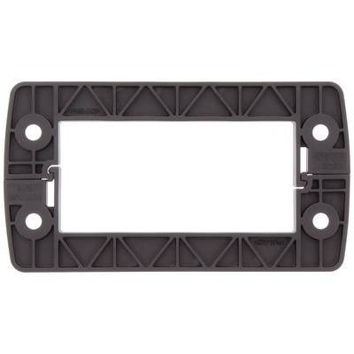 Cadre en plastique noir rectangulaire avec un motif géométrique et deux ouvertures rondes sur les côtés.