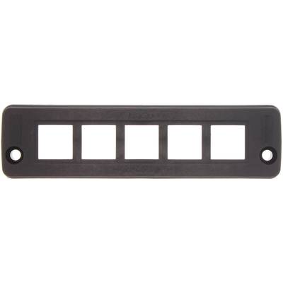Couvercle noir en plastique avec cinq découpes rectangulaires alignées, utilisé pour l'installation de connexions réseau.