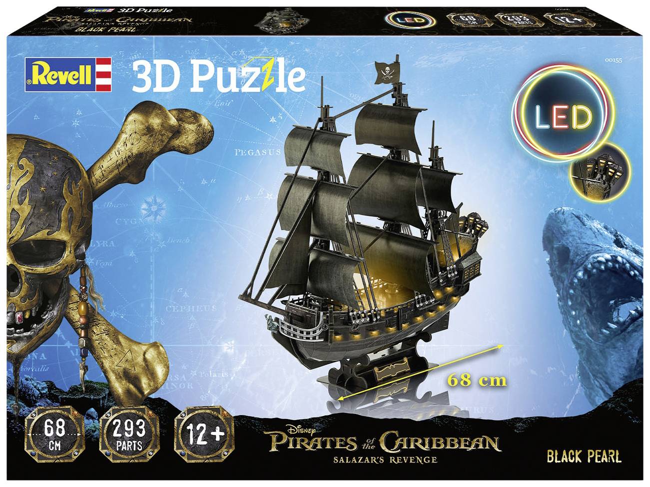 Puzzle 3D Revell de la 'Black Pearl' des 'Pirates des Caraïbes', 293 pièces, comprend des LED, groupe d'âge recommandé : à partir de 12 ans.