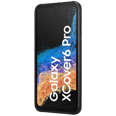 Smartphone 'Galaxy XCover6 Pro' au design robuste et à l'écran lumineux, présenté dans un boîtier noir.