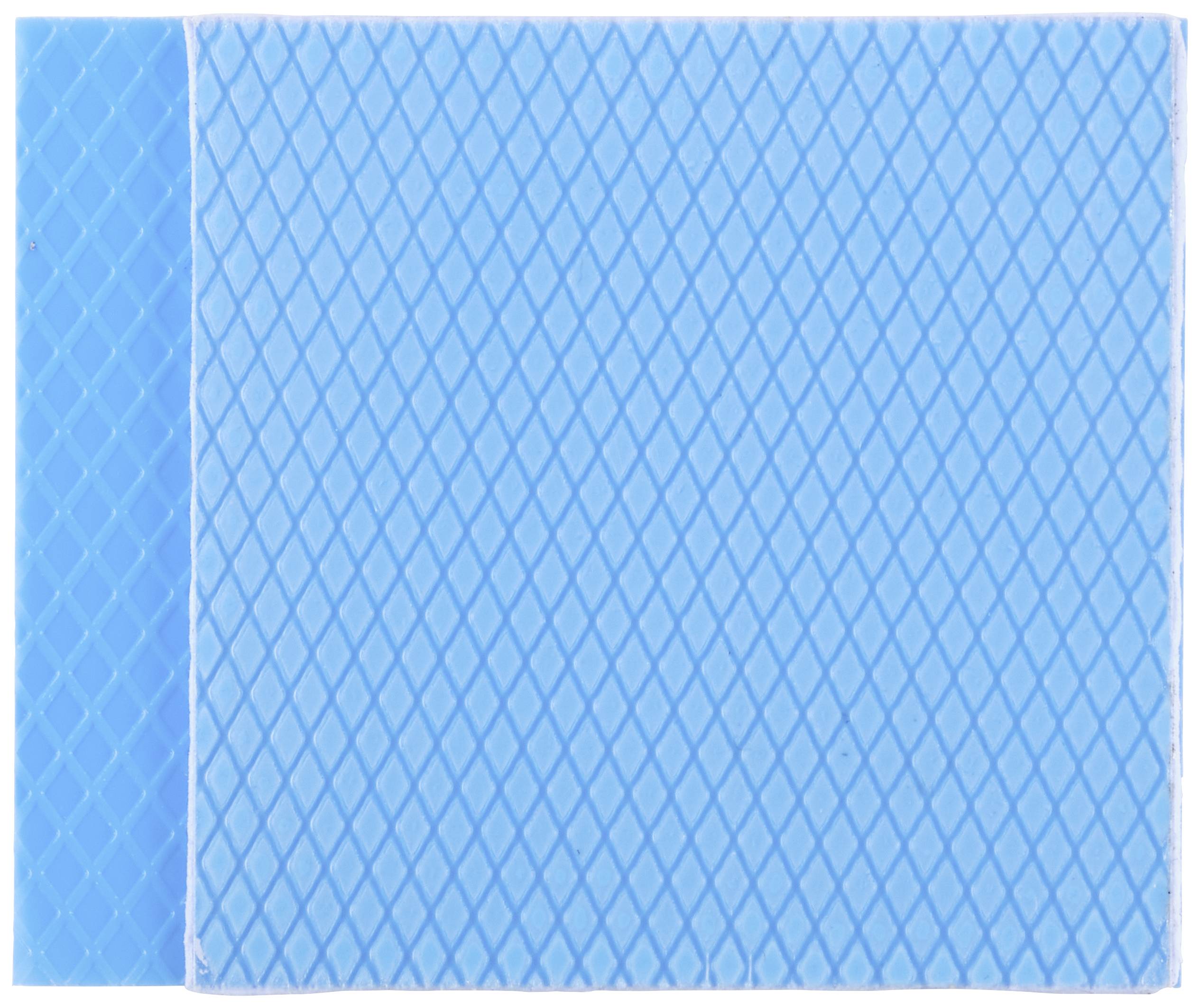 Une texture rectangulaire bleue avec un motif en losange, posée sur un fond bleu clair.
