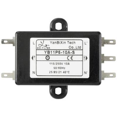 Filtre EMI rectangulaire de YanBiXin Tech, modèle YB11P5-10A-S, 115/250V, 10A, 50/60Hz, quatre bornes de raccordement.