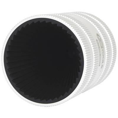 Un adaptateur cylindrique blanc et noir à surface cannelée, probablement destiné à être utilisé dans des appareils optiques ou des télescopes.