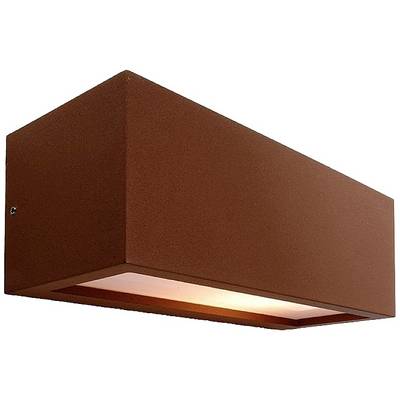 Applique murale marron rectangulaire avec éclairage dirigé vers le bas. Design moderne pour intérieurs.
