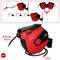 Enrouleur de tuyau en rouge et noir avec tuyau de 15 m (Ø 10 mm). Pivotant à 180°, utilisation facile. Marque : KS Tools.
