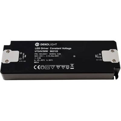 Pilote LED de la marque Dekolight, modèle UT24V/50W, à courant de sortie constant, entrée 100-240V, sortie 24V, max. 50W.