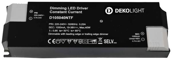 Deko Light BASIC, DIM, CC, D105040NTF/40W Driver de LED  à courant constant 40 W 1050 mA 19 - 38 V protection contre les surcharges, dimmable 1 pc(s)