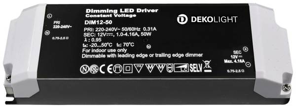 Deko Light BASIC, DIM, CV 12V 12-50W Driver de LED  à tension constante 50 W 1000 - 4610 mA 12 V dimmable 1 pc(s)