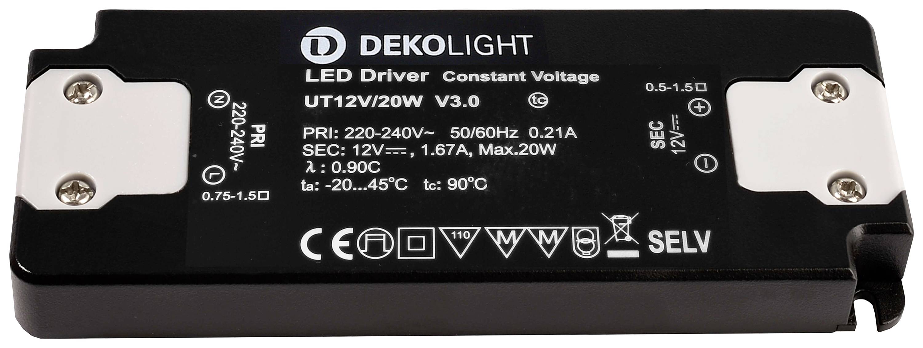 Deko Light FLAT, CV, UT12V/20W Driver de LED à tension constante 20 W 0 - 1670 mA 12 V/DC protection contre les surcharg