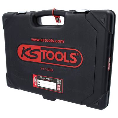 Coffret à outils noir de KS Tools avec logo rouge et adresse du site web. Numéro de modèle 917.0795, étiquette 'EVOLUTION' visible.