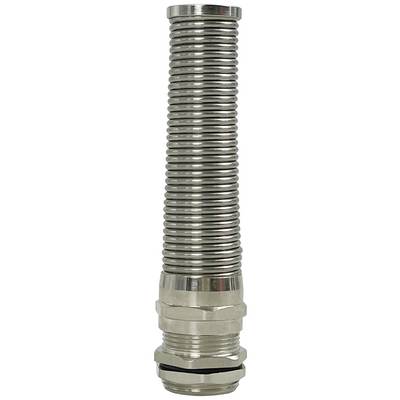 Un flexible tuyau métallique en argent avec un design ondulé, adapté aux systèmes de raccordement ou de canalisation.
