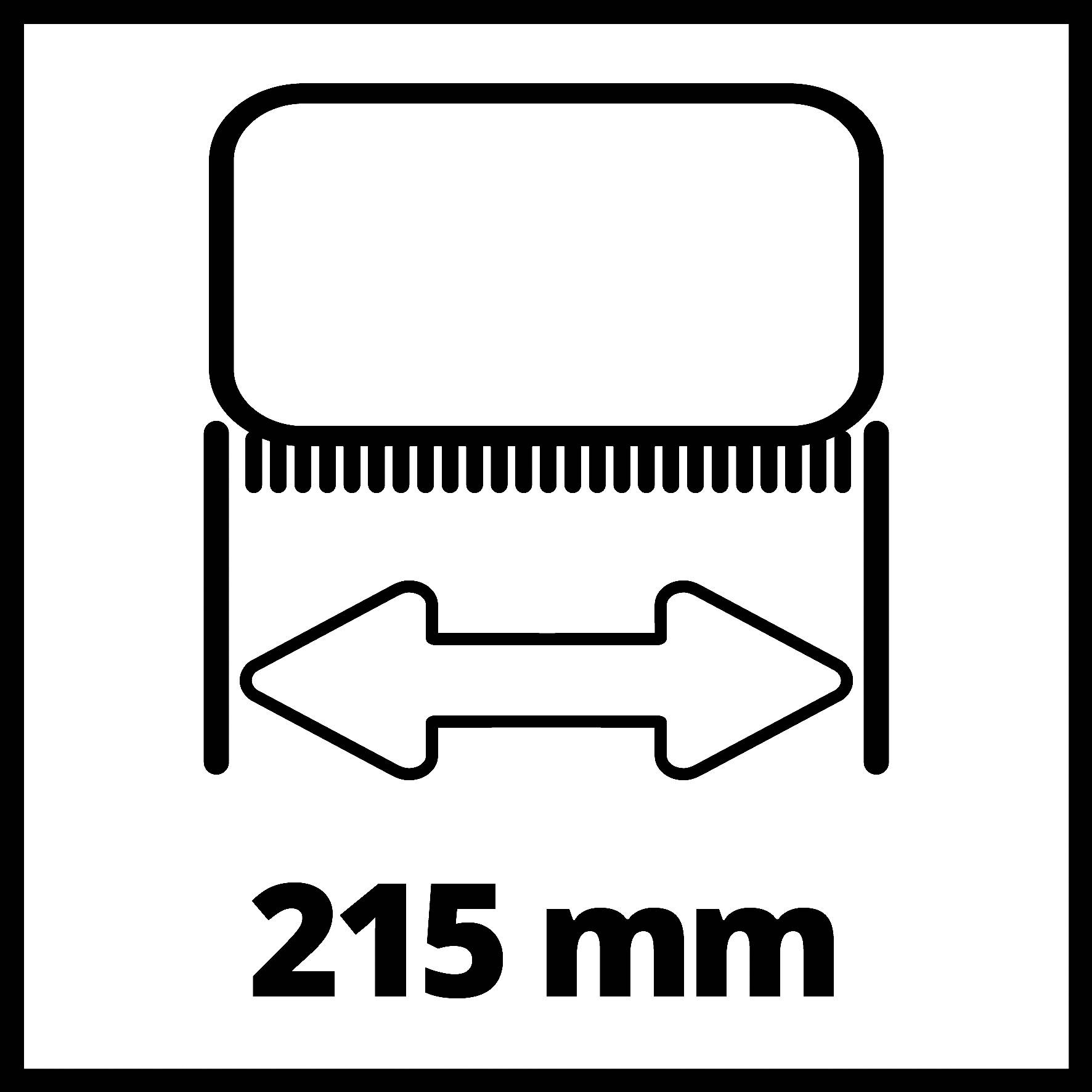 '215 mm' est indiqué sous un symbole avec une flèche bidirectionnelle représentant la largeur d'un objet.