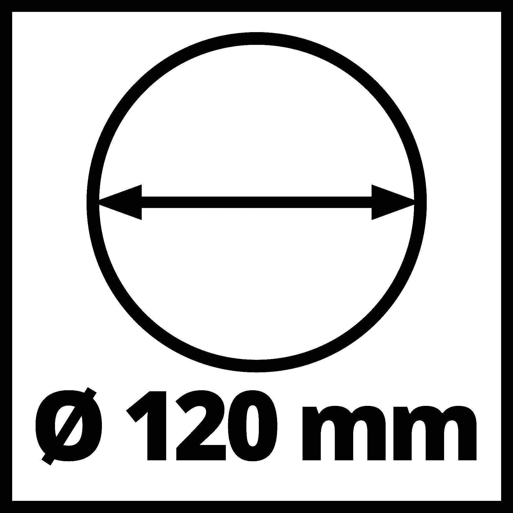 Illustration d'un cercle avec une double flèche indiquant le diamètre. Texte en bas : 'Ø 120 mm'.