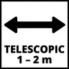 Pictogramme d'une flèche bidirectionnelle portant l'inscription « TÉLESCOPIQUE 1 - 2 m », indiquant une longueur extensible comprise entre 1 et 2 mètres.