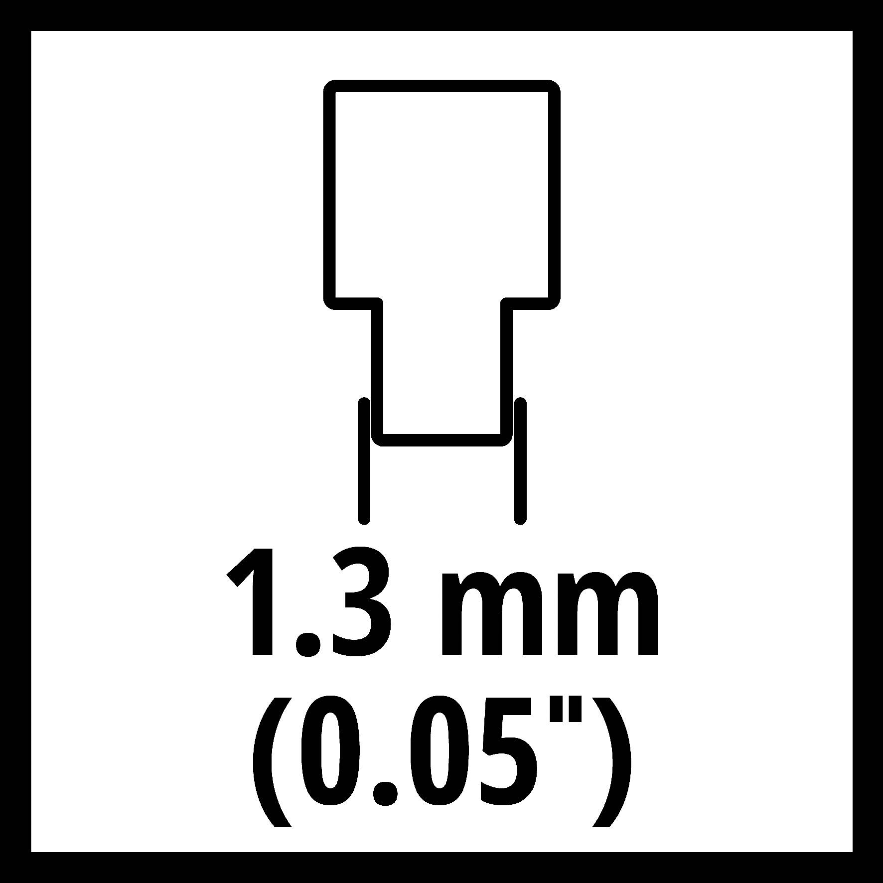 Diagramme montre la mesure d'une forme de 1,3 mm (0,05").
