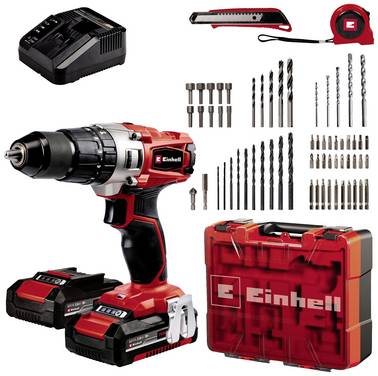 Einhell Power X-Change TE-CD 18/2 Li-i +64 (2x2,0 Ah) 2 vitesses-Perceuse-visseuse à percussion sans fil 64 accessoires inclus, + chargeur, + 2 batteries