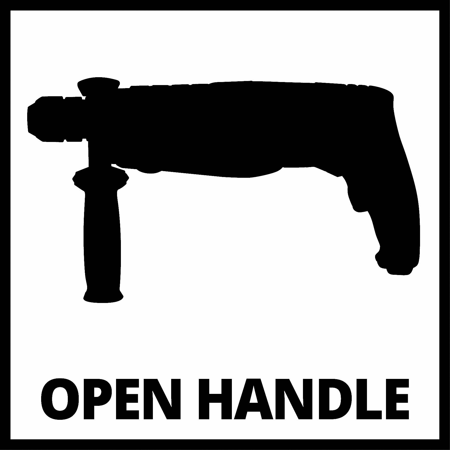 Symbole « Poignée ouverte » d'un marteau-piqueur avec une poignée verticale, indiquant sa manipulation.