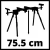 Hauteur du trépied : 75,5 cm. Silhouette d'un trépied télescopique à hauteur réglable, représentée par une flèche.