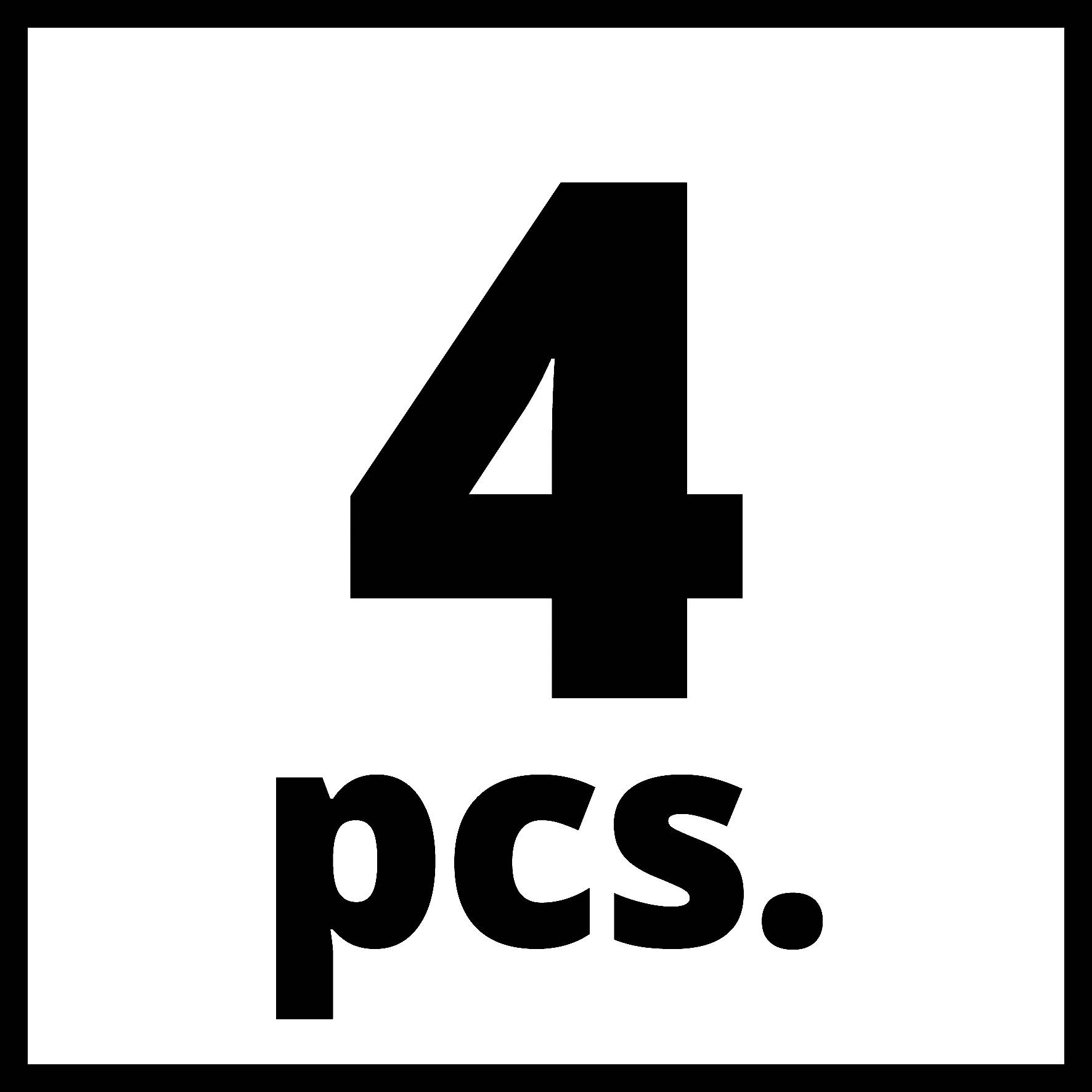 « 4 pcs. » en écriture noire sur fond blanc, indique le nombre de pièces d'un produit.