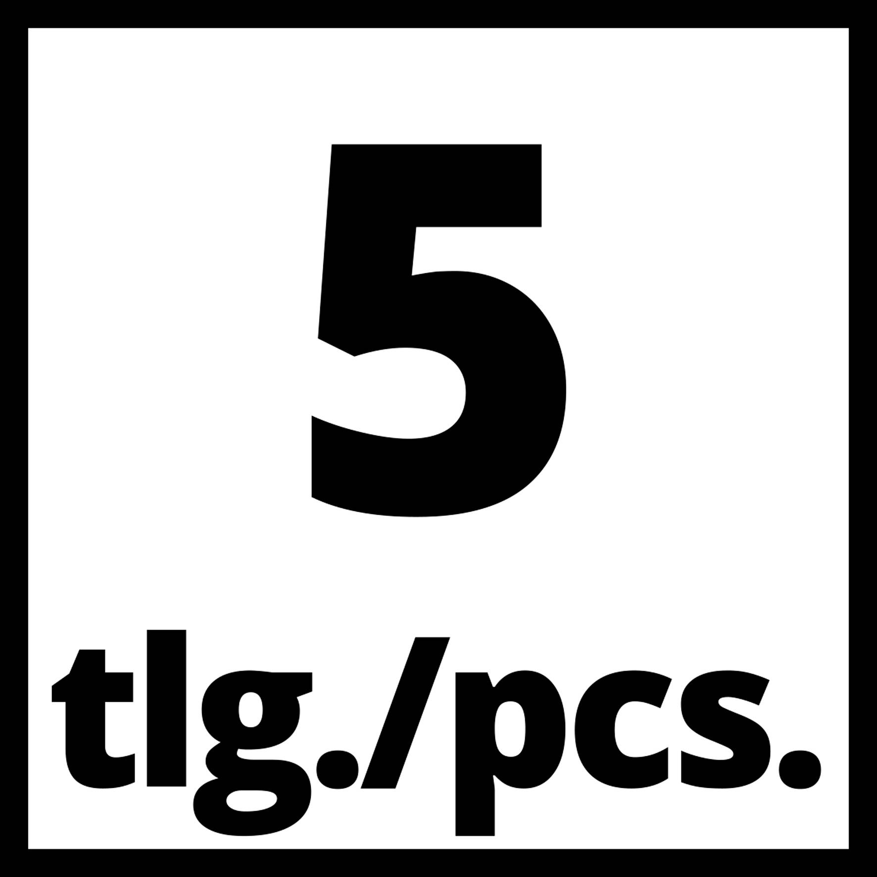 '5 pcs.' en noir sur fond blanc.