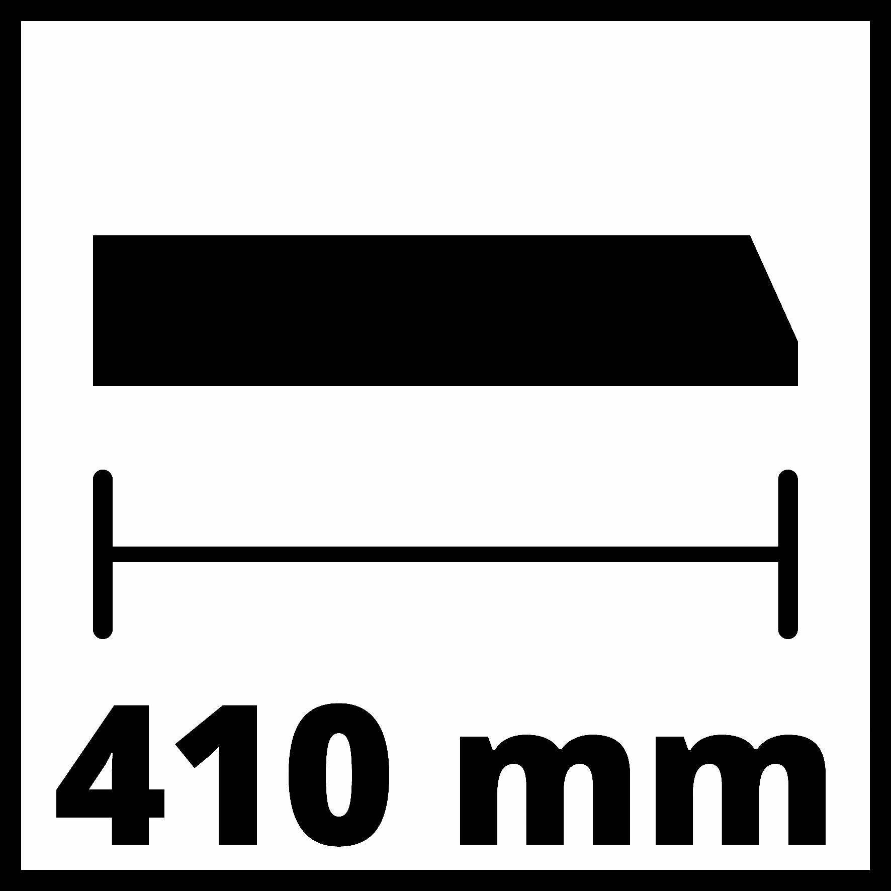 'Le dessin montre un objet rectangulaire d'une largeur de 410 mm.'