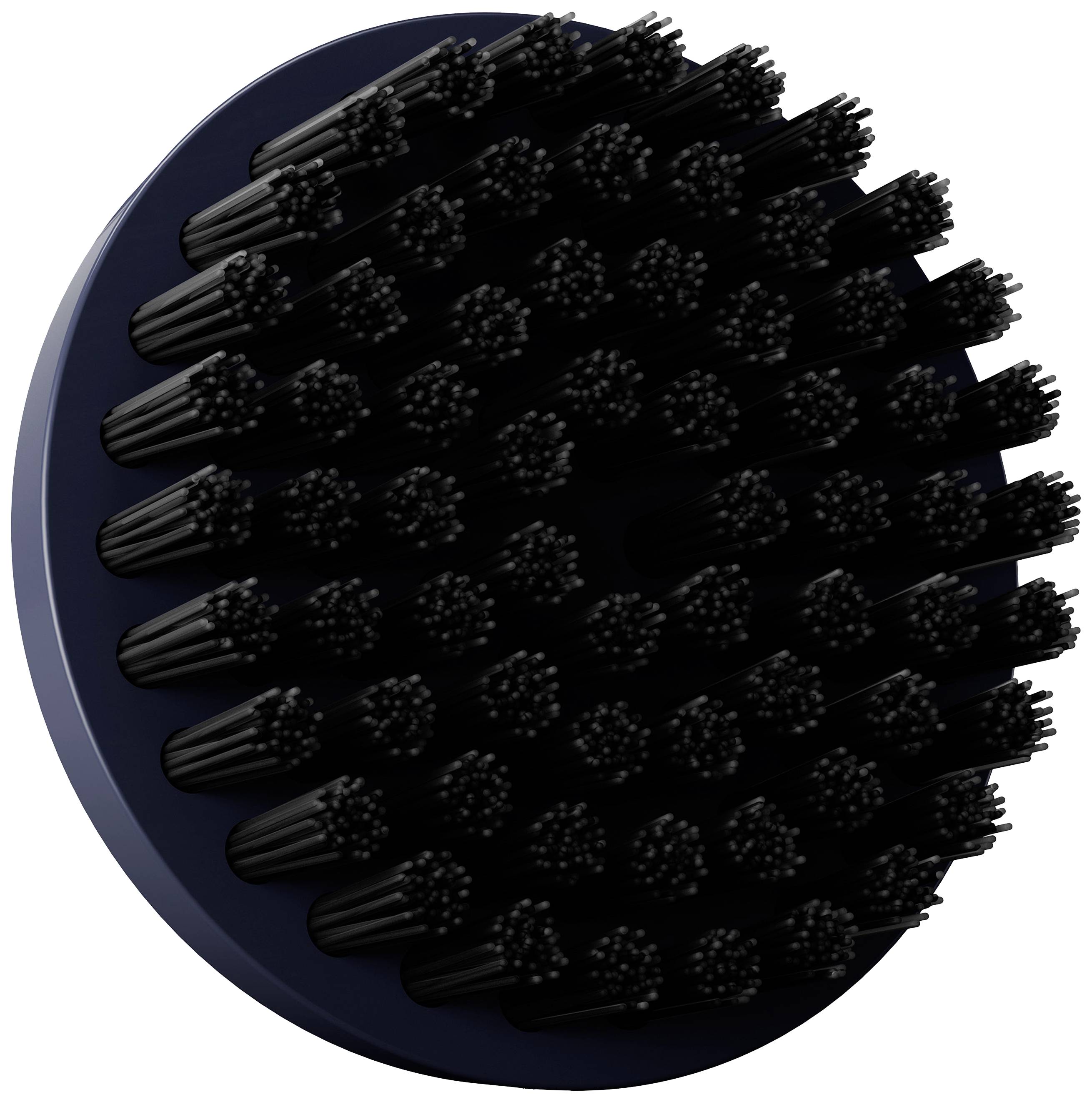 Embout de brosse rond noir avec des poils denses, adapté aux nettoyages en profondeur sur différentes surfaces.
