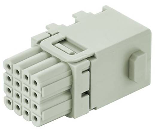 Un connecteur rectangulaire gris clair avec plusieurs ouvertures de connexion et un clip de fixation latéral.