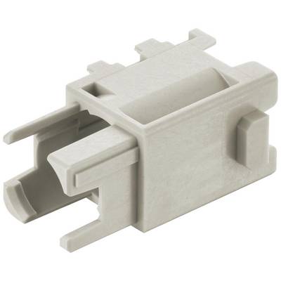 Un boîtier en plastique gris, probablement un élément de connexion technique ou un adaptateur pour composants électroniques.