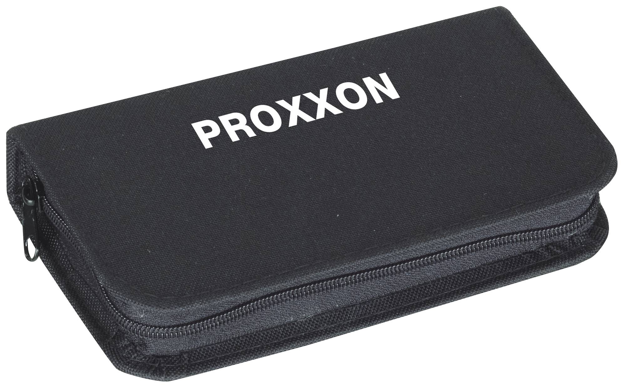 Étui 'PROXXON', rectangulaire, noir, avec fermeture éclair, destiné au rangement d'outils ou de petits objets.