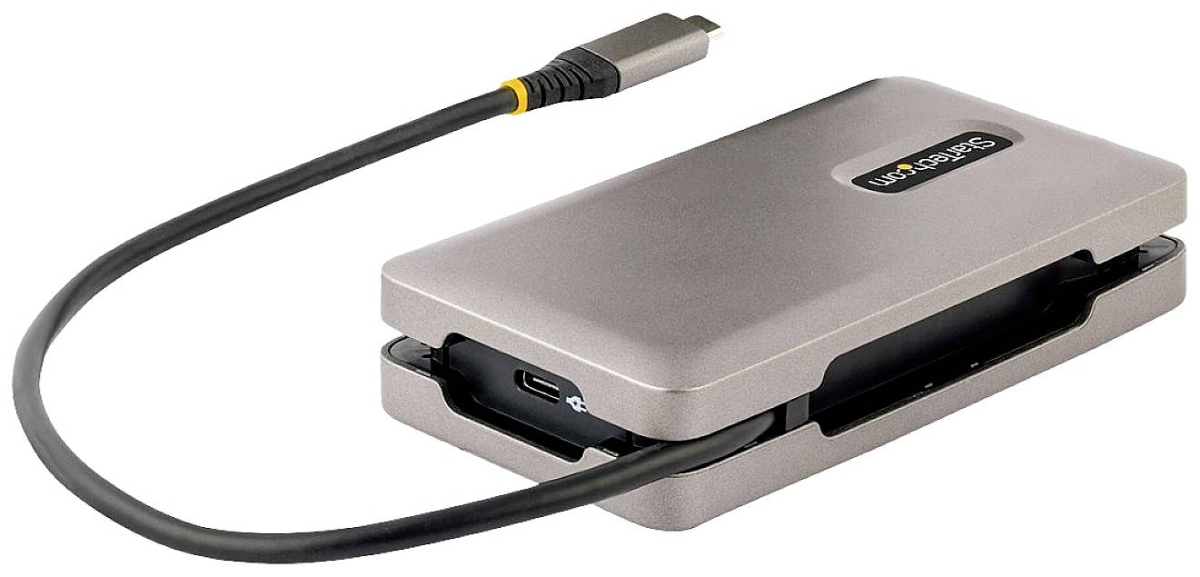 Disque dur externe dans un boîtier gris, connecté par un câble USB-C.