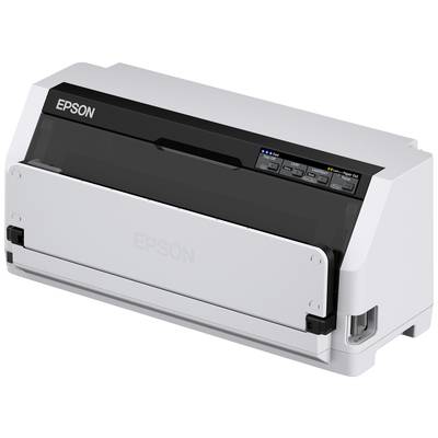Une imprimante à matrice Epson en blanc et noir, adaptée pour l'impression de formulaires multicouches et de documents dans les bureaux.