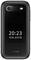 Téléphone portable à rabat fermé affichant l'heure '20:23' et la date 'DIM, JUIN 05' sur l'écran, boîtier gris foncé.