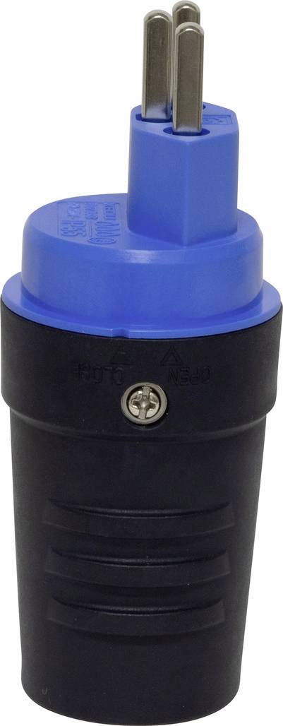 Un adaptateur électrique bleu et noir avec deux broches de connexion, adapté pour raccorder des appareils électriques.