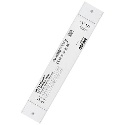 Un boîtier électronique rectangulaire de ballast Osram, modèle 'OPTOTRONIC', avec des inscriptions techniques et des détails de connexion sur la face avant.