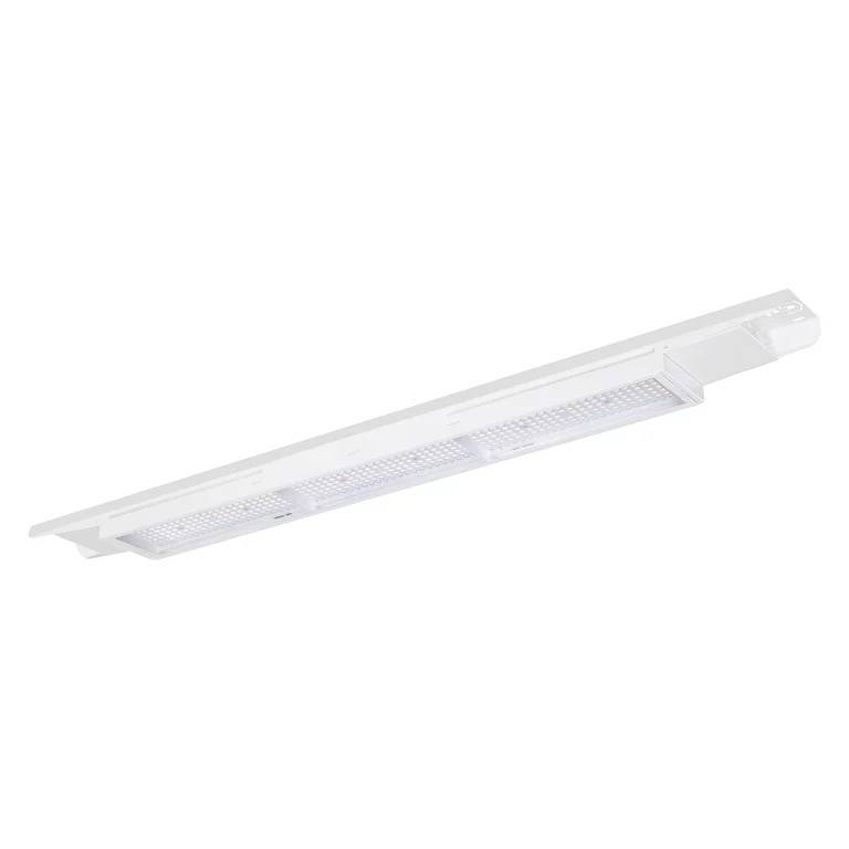 Un luminaire de plafond LED blanc de forme rectangulaire, conçu pour l'éclairage à grande surface dans des pièces ou des halls.