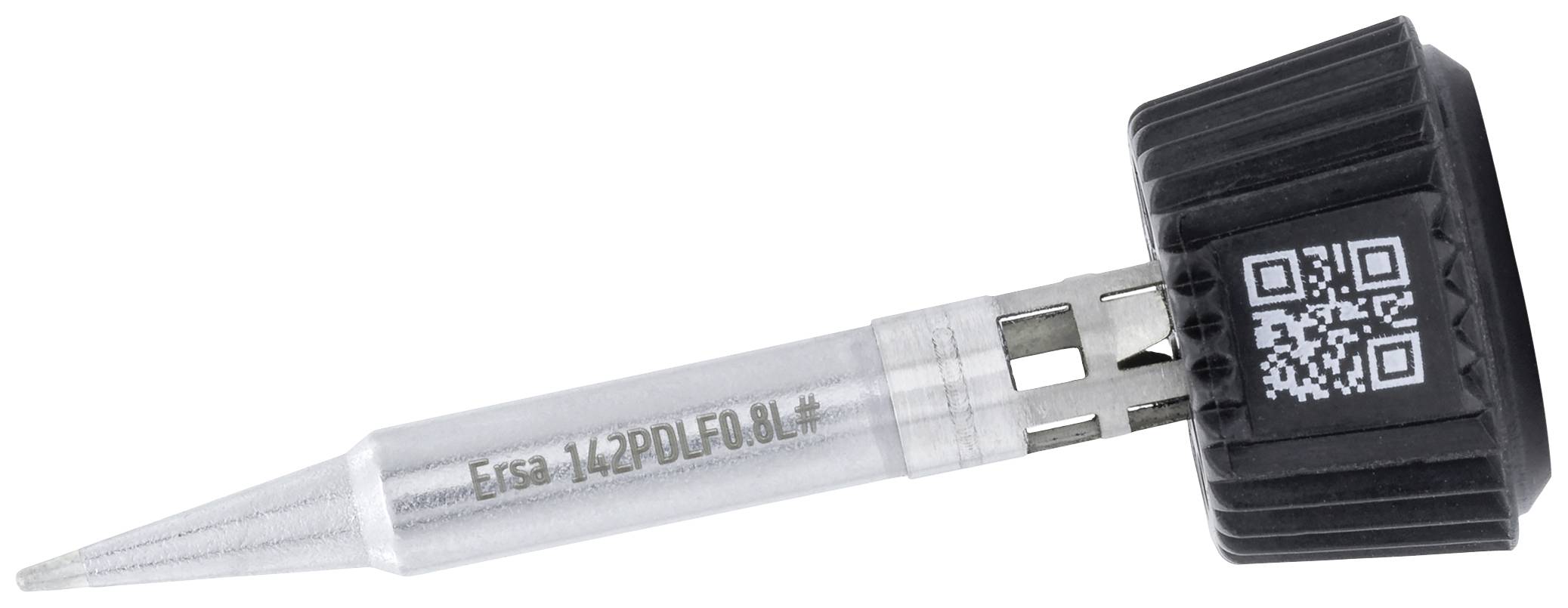Une pointe de fer à souder de type Ersa 142PDLF0.8L# avec un code QR sur la poignée noire.