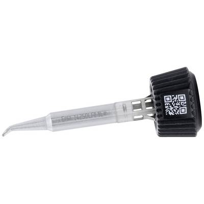Un embout de pipette avec un bouchon à vis noir et un code QR, utilisé pour le transfert précis de liquides dans des applications de laboratoire.