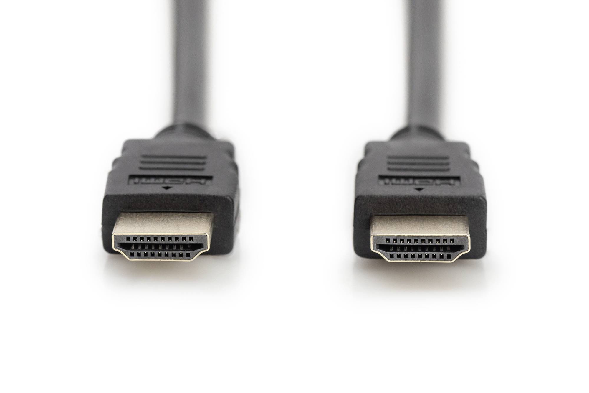 Deux câbles HDMI noirs côte à côte, vus de leurs connecteurs.