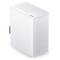 Un boîtier PC tour blanc rectangulaire avec des côtés perforés et des ports USB sur le dessus.