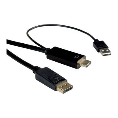 Trois connexions de câbles : Convertisseur DisplayPort vers HDMI et câble d'alimentation USB. Adapté pour connecter des ordinateurs à des écrans HDMI.