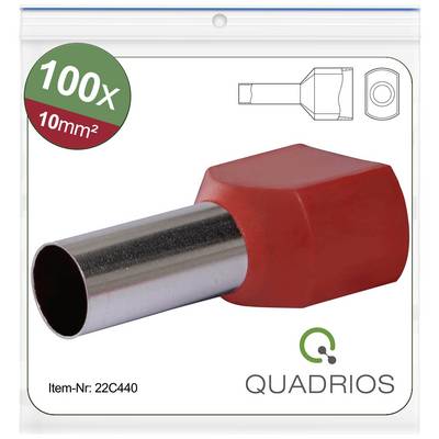 Lot de 100 embouts de câble rouge, 10mm²; Image du produit. Logo de marque 'Quadrios' et numéro d'article 22C440 visibles.