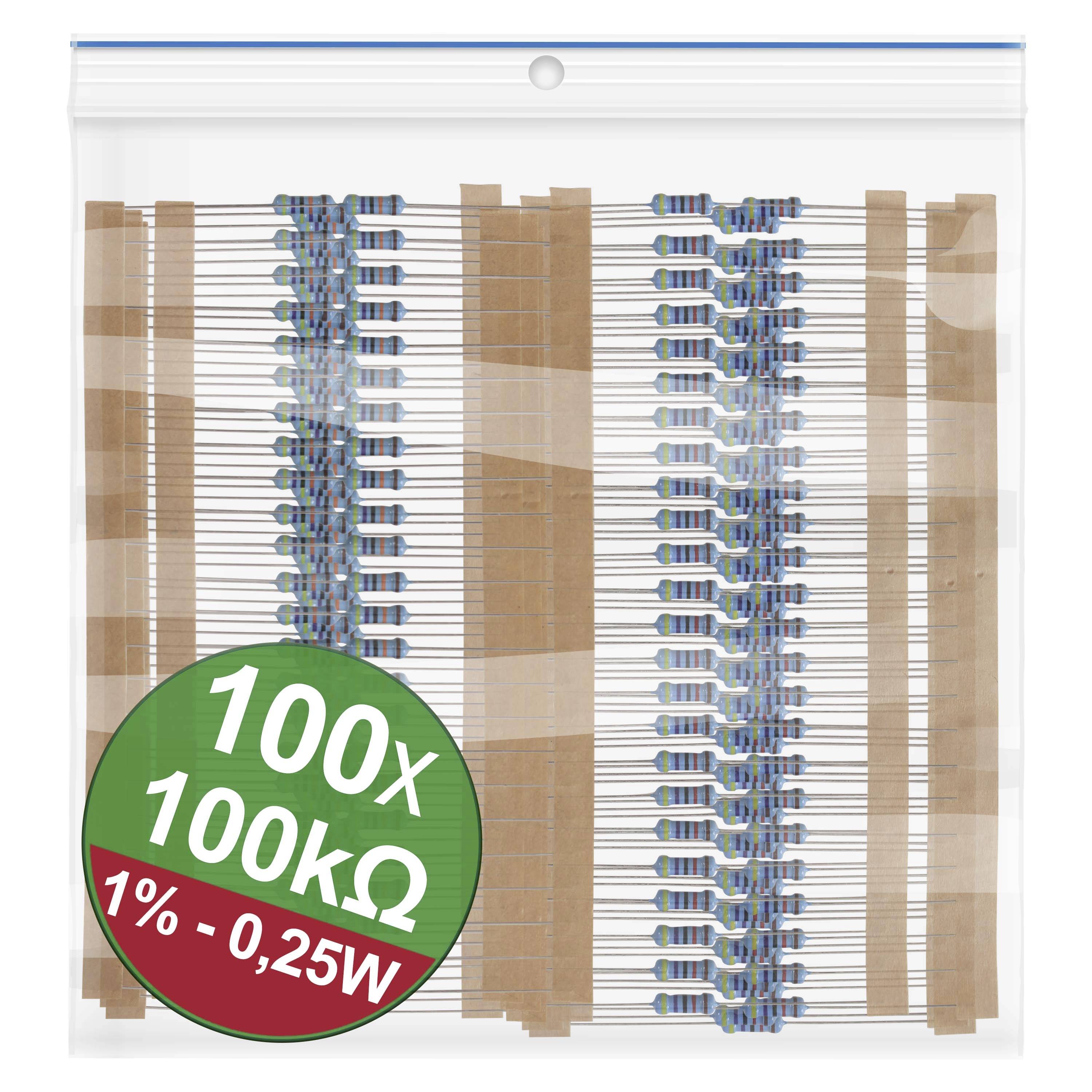 Quadrios 22P054 22P054 Jeu de résistances à couche métallique 100 kΩ sortie axiale 0.25 W 1 % 1 set