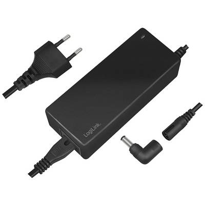 Adaptateur secteur noir avec fiche européenne et connecteurs interchangeables, adapté à divers appareils électroniques.