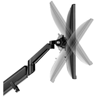Un bras de moniteur noir flexible permet l'inclinaison et la rotation d'un moniteur dans différentes positions.