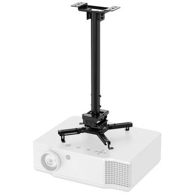 Projecteur avec support de plafond noir ; installé pour des projections dans des environnements de conférence ou de home cinéma.
