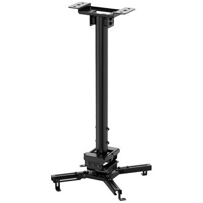 Support de plafond pour projecteur avec bras ajustable et socle de montage, en métal noir, adapté pour home cinéma ou usage de bureau.